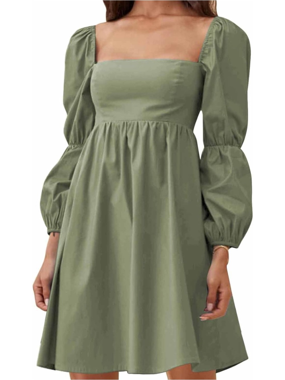 NWOT Square Neck Long Puff Sleeve A-Line Casual Short Mini Dress- Exlura brand